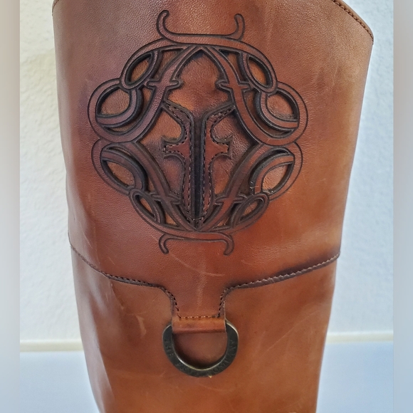 FRYE MELISSA LOGO KNEE HIGH LEATHER BOOTS 9.5B EEUC With BOX! - Picture 8 of 16